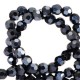 Abalorios de vidrio redondos facetados 4mm - Negro-revestimiento pearl shine
